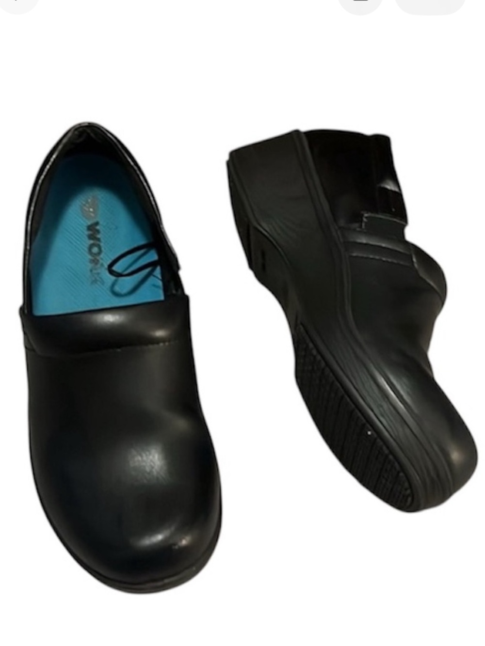Dr Scholls Platform Clog Wedge Comfort Black Leather Dynamo Slip Resistant Shoes